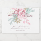 Christmas Floral Berries Pink Champagne Labels Schaumweinetikett (Einzelnes Label)