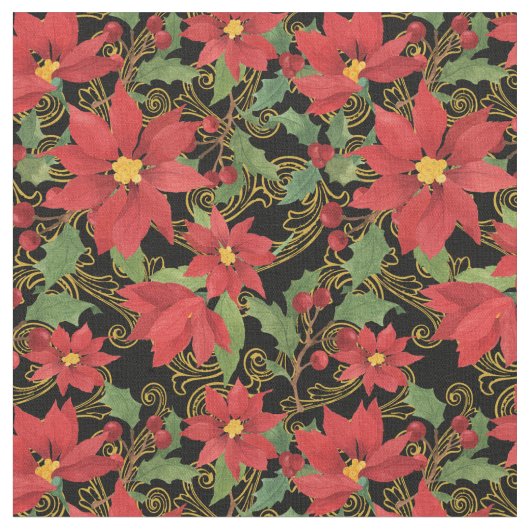 Christmas Floral Black Stoff (Nahaufnahme)