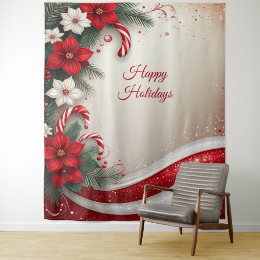 Christmas Floral Candy Canes Holiday Backdrop Wandteppich (Beispiel)