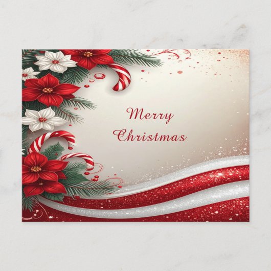 Christmas Floral Candy Canes Holiday Postcard Postkarte (Vorderseite)