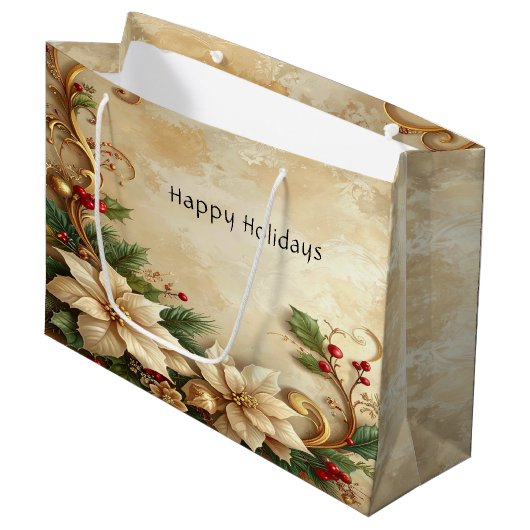 Christmas Floral Holiday Gift Bag Große Geschenktüte (Vorderseite Schrägansicht)