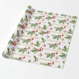 Christmas Floral Holly Red Berries Geschenkpapier