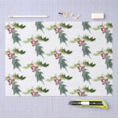 Christmas Floral Holly Red Berries Seidenpapier (Handwerk)