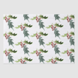 Christmas Floral Holly Red Berries Seidenpapier