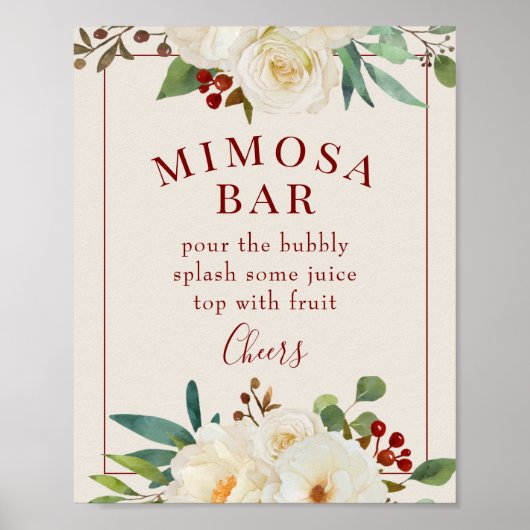 Christmas Floral Mimosa Bar Sign Poster (Vorne)