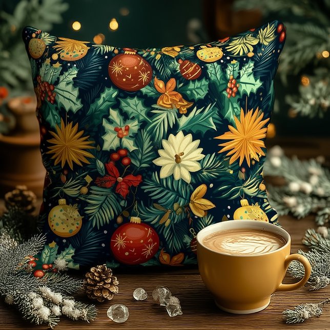 Christmas Floral Ornament Personalized Pillow Kissen (Von Creator hochgeladen)