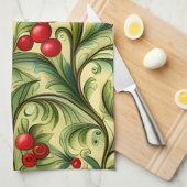 Christmas Floral Pattern With Red Berries Geschirrtuch (Viertel Falte)