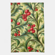 Christmas Floral Pattern With Red Berries