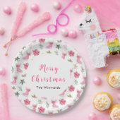 Christmas Floral Pink Ice Skates Merry Christmas Pappteller (Party)