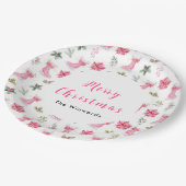 Christmas Floral Pink Ice Skates Merry Christmas Pappteller (Schrägansicht)