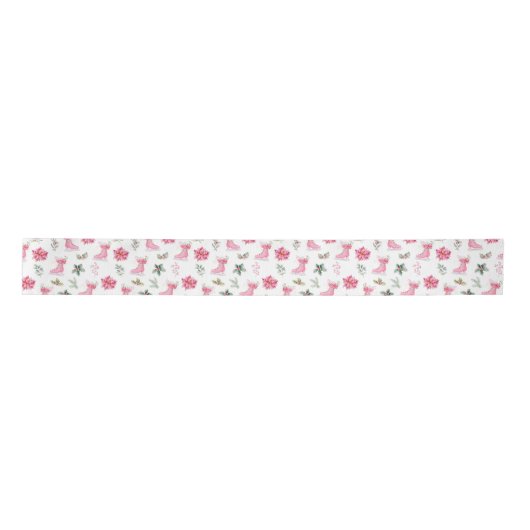 Christmas Floral Pink Ice Skates Satinband (Vorderseite)
