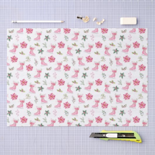 Christmas Floral Pink Ice Skates Seidenpapier (Handwerk)