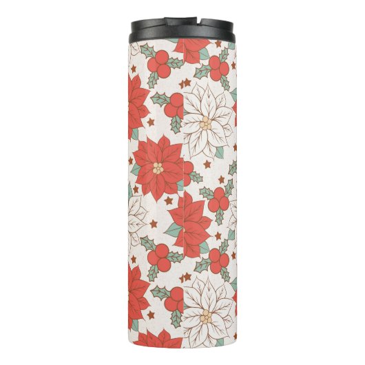 Christmas Floral Poinsettia Holly Custom Thermosbecher (Rückseite)