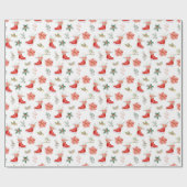 Christmas Floral Red Ice Skates Geschenkpapier (Flach)