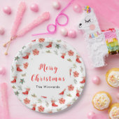 Christmas Floral Red Ice Skates Merry Christmas Pappteller (Party)