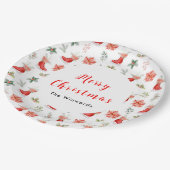 Christmas Floral Red Ice Skates Merry Christmas Pappteller (Schrägansicht)