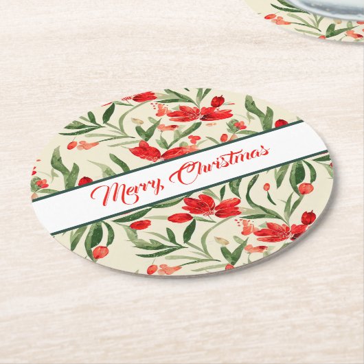 Christmas Florals Round Paper Untersetzer (Angewinkelt)