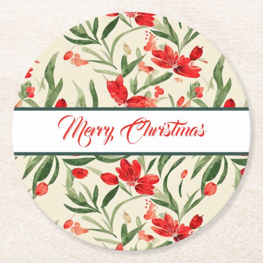 Christmas Florals Round Paper Untersetzer (Vorderseite)