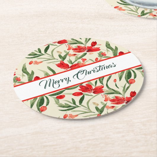 Christmas Florals Round Paper Untersetzer (Angewinkelt)