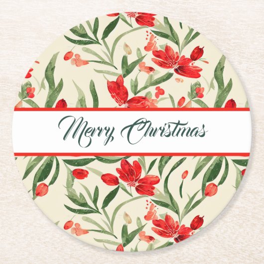 Christmas Florals Round Paper Untersetzer (Vorderseite)