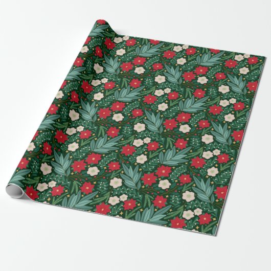 Christmas Florals - Umschlagpapier Roll Geschenkpapier (Ungerollt)