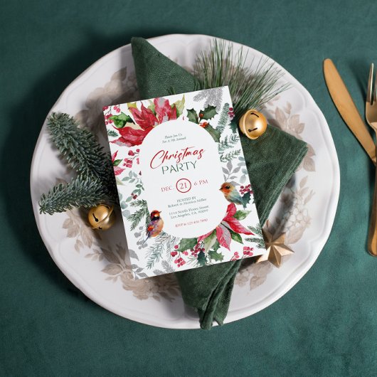 Christmas Flower And Leaves Watercolor Einladung