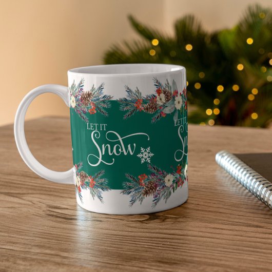 Christmas flowers border-Let it snow typography 2 Zweifarbige Tasse