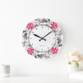 Christmas Flowers & Leafs Wreath Große Wanduhr (Zuhause)