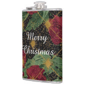 Christmas Flowers Pattern,Gold Red Green Black  Flachmann (Links)