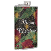 Christmas Flowers Pattern,Gold Red Green Black  Flachmann (Rechts)