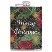 Christmas Flowers Pattern,Gold Red Green Black  Flachmann (Vorderseite)