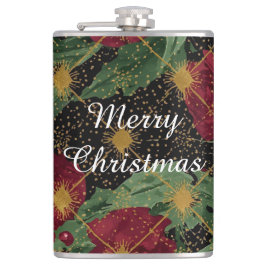 Christmas Flowers Pattern,Gold Red Green Black  Flachmann