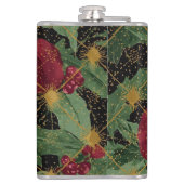 Christmas Flowers Pattern,Gold Red Green Black Flachmann (Rückseite)