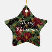 Christmas Flowers Pattern,Gold Red Green Black  Keramik Ornament (Hinten)