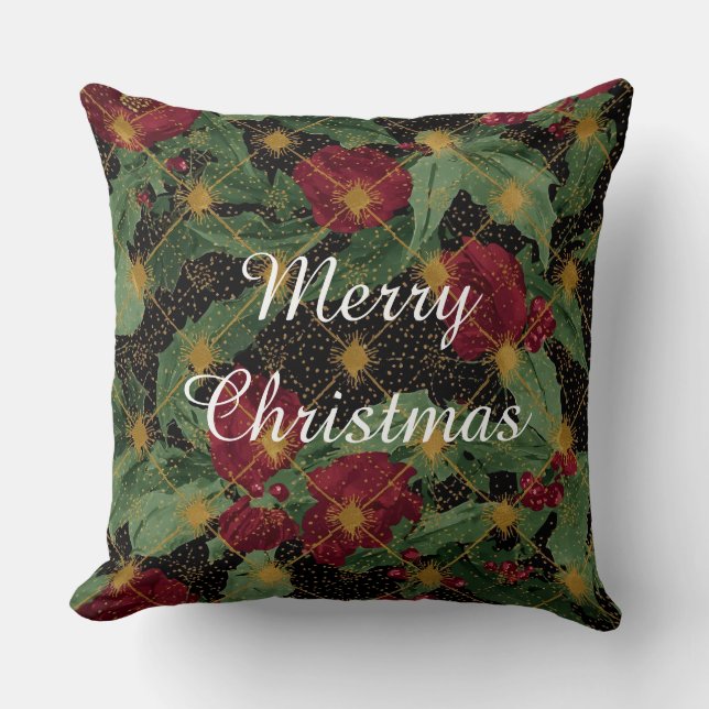 Christmas Flowers Pattern,Gold Red Green Black Kissen (Vorderseite)