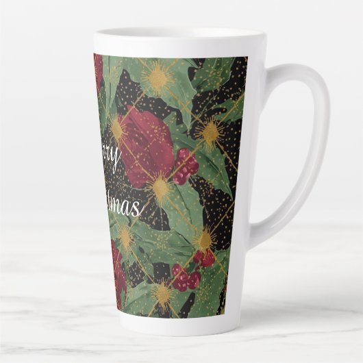 Christmas Flowers Pattern,Gold Red Green Black Milchtasse (Rechts)