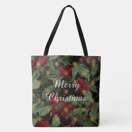 Christmas Flowers Pattern,Gold Red Green Black Tasche (Vorderseite)