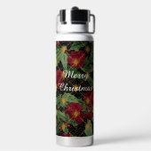 Christmas Flowers Pattern,Gold Red Green Black Trinkflasche (Hinten)