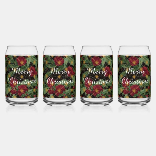 Christmas Flowers Pattern,Gold Red Green Black ,Wh Dosenglas (Hinten)