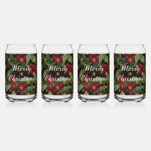 Christmas Flowers Pattern,Gold Red Green Black ,Wh Dosenglas (Vorderseite)