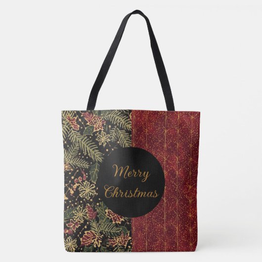 Christmas Flowers ,Red Gold Black,Merry Christmas Tasche (Vorderseite)