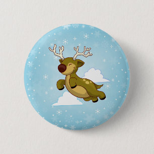 Christmas Flying Rentier Button
