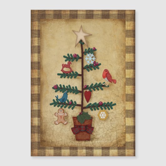 Christmas | Folk Art Tree and Felt Ornamente Magnetkarte (Vorderseite)