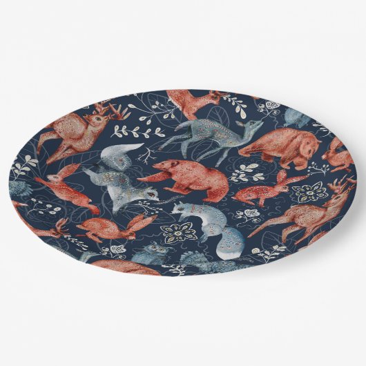 Christmas Folk Magic Animal Botanicals Pappteller (Schrägansicht)