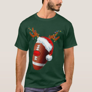 Christmas Football Ball Santa Hat Reindeer Xmas Bo T-Shirt