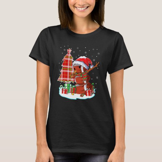 Christmas Football Ball Snowman Dabbing Santa Hat T-Shirt (Vorderseite)