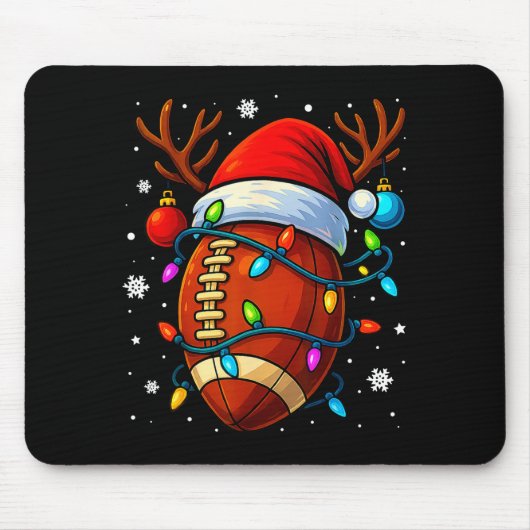 Christmas Football Santa Hat Lights Xmas Pajamas M Mousepad (Vorne)