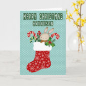 Christmas for Grandson Stocking with Bunny Karte (Gelbe Blume)