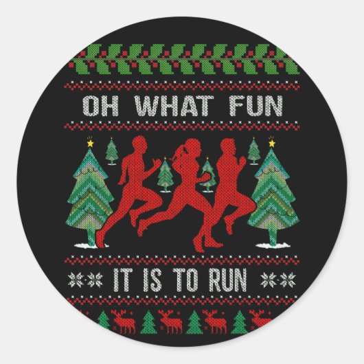 Christmas for Runners Oh What Fun It Is To Run Runder Aufkleber (Vorderseite)