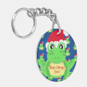 Christmas Foto Blue Frog Weihnachtsmannmütze Muste Schlüsselanhänger (Vorderseite links)